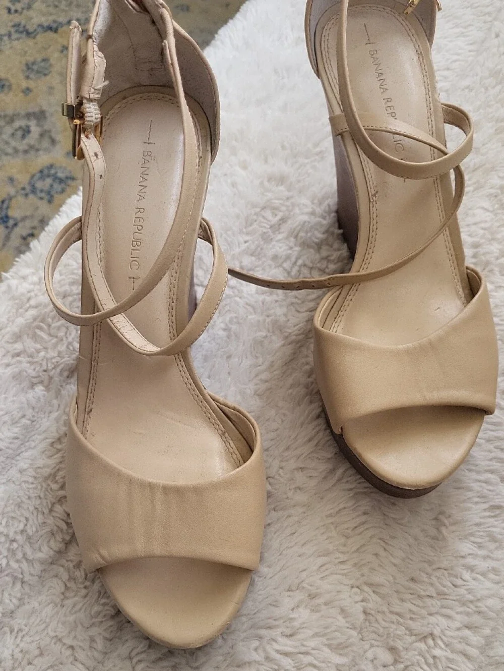 Banana Republic Cream Ankle-Strap Wedge Sandals